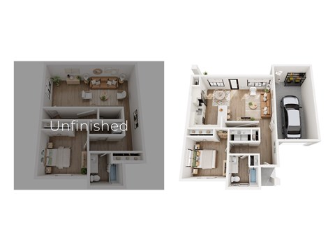 Floor plan for 1 bed, 1 bath, 821 sqft